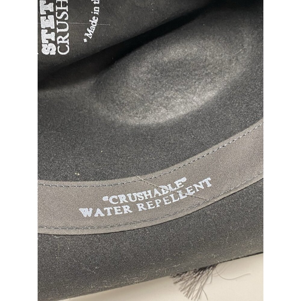 Stetson Crushable Wool Felt Outback Cowboy Hat Size S Black Woven Band Silver - Picture 10 of 13